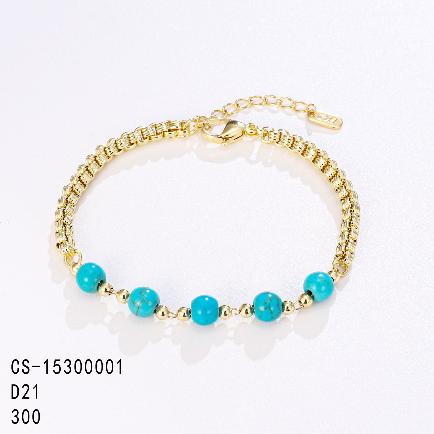 PinkFancy Jewelry 14K Gold-plated copper round bead turquoise wholesale bracelet