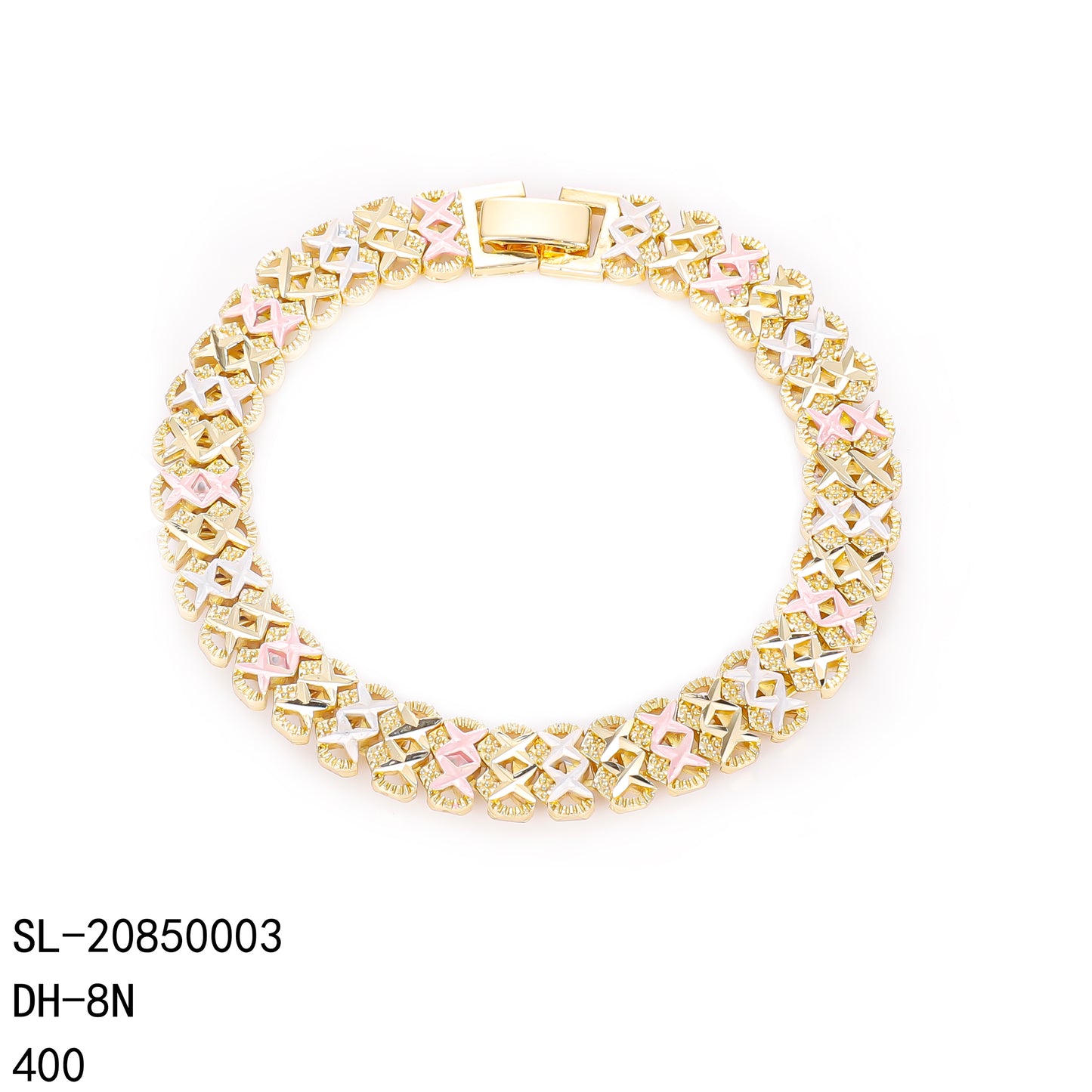PinkFancy Jewelry 14K Gold-plated copper three-colored wholesale hearts bracelet