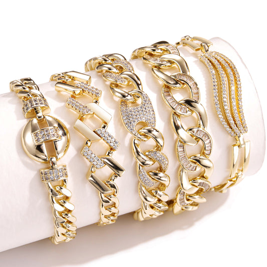 PinkFancy Jewelry 14K Gold-plated copper cubic zirconia setting Miami Cuba Chain wholesale