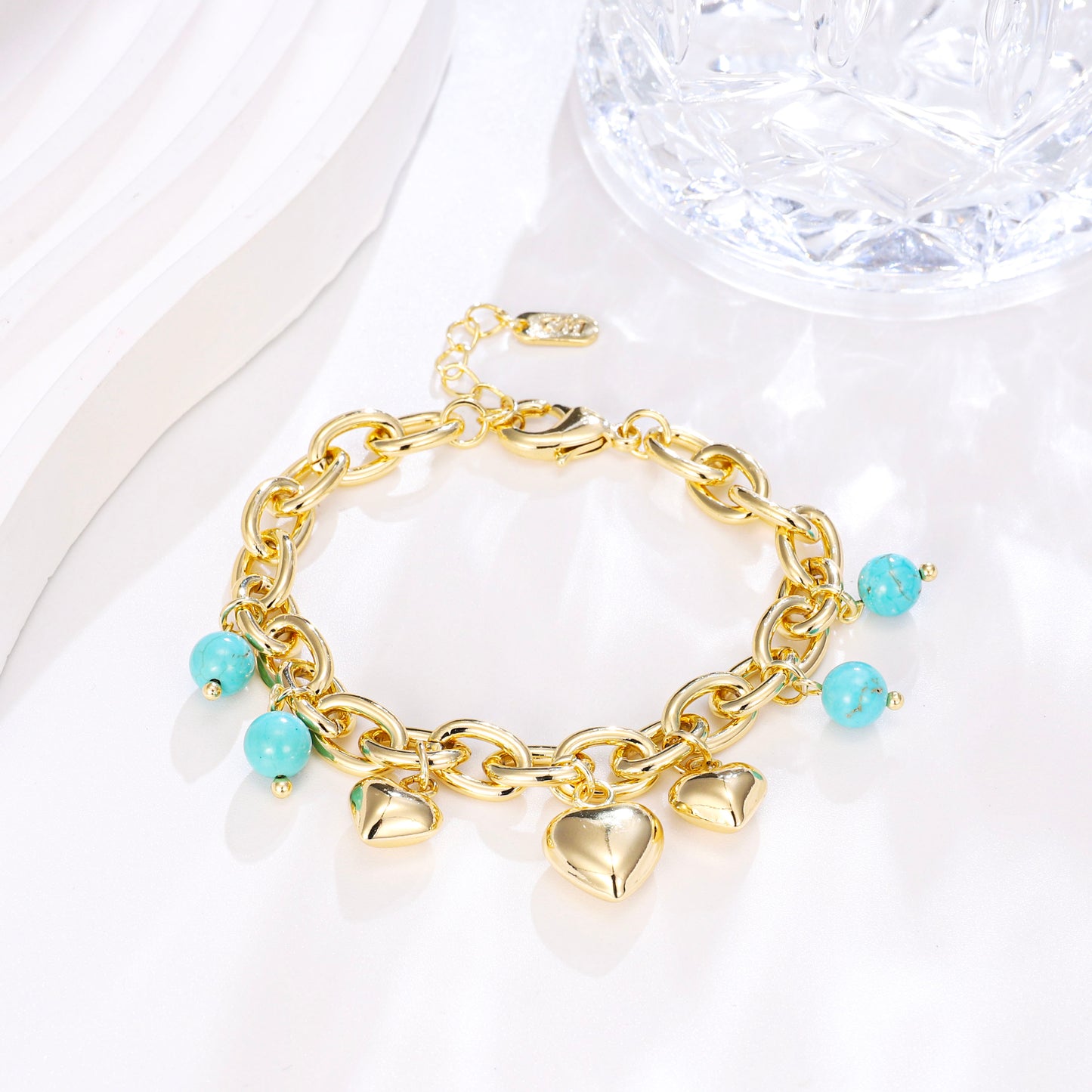 PinkFancy Jewelry 14K Gold-plated copper round bead turquoise wholesale bracelet