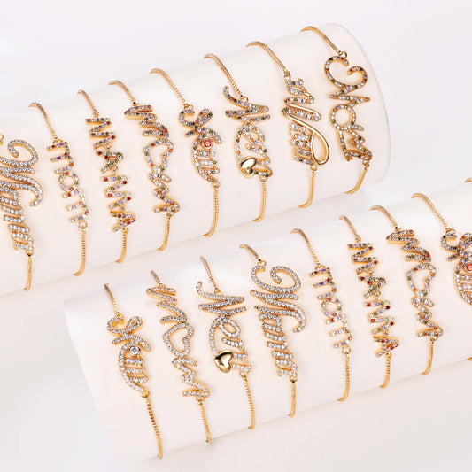 PinkFancy Jewelry 18K Gold-plated copper color cubic zirconia setting wholesale mom bracelet