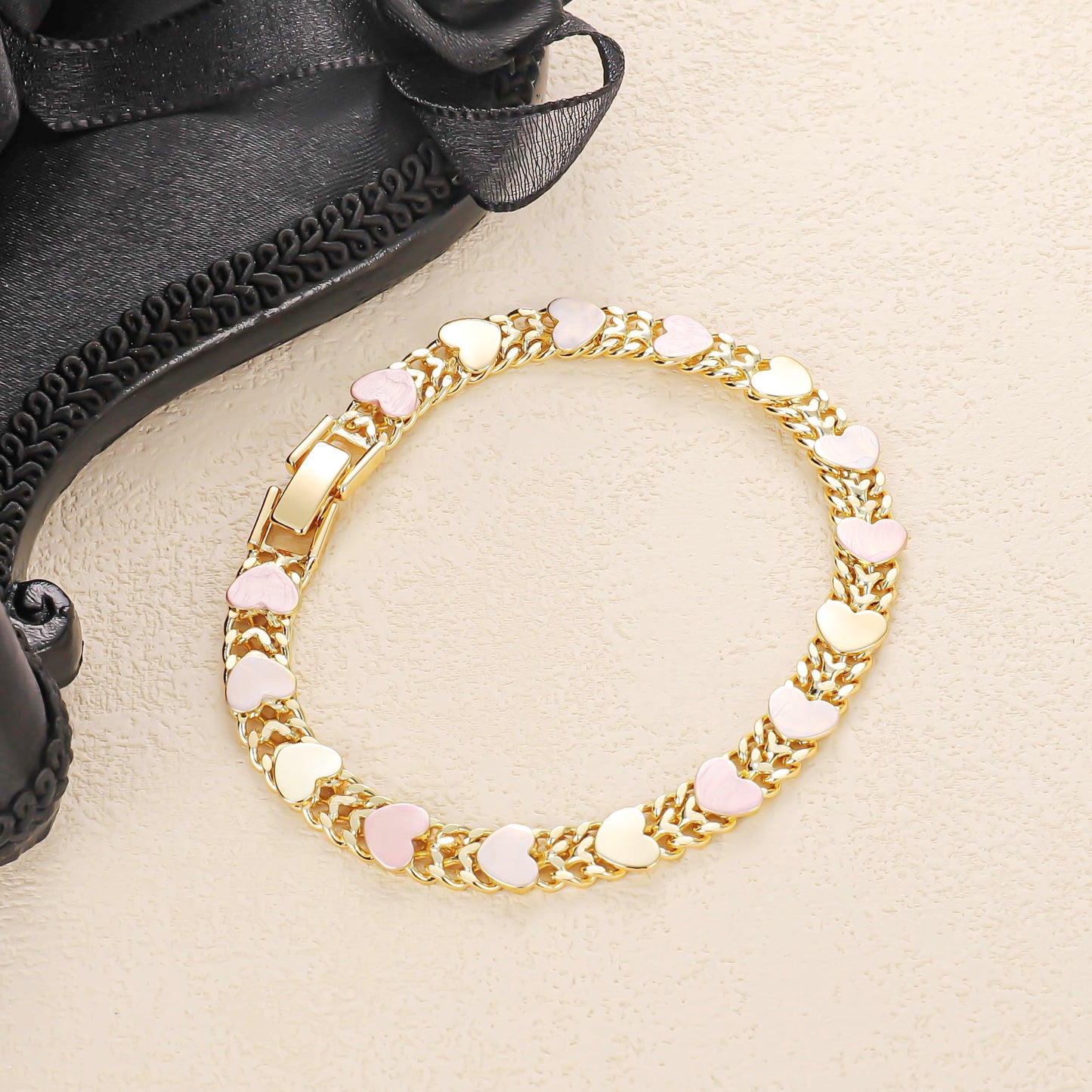 PinkFancy Jewelry 14K Gold-plated copper three-colored wholesale hearts bracelet