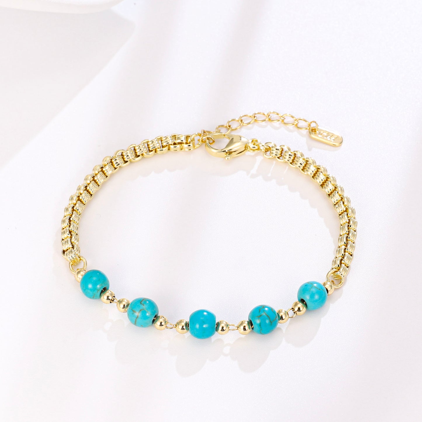 PinkFancy Jewelry 14K Gold-plated copper round bead turquoise wholesale bracelet