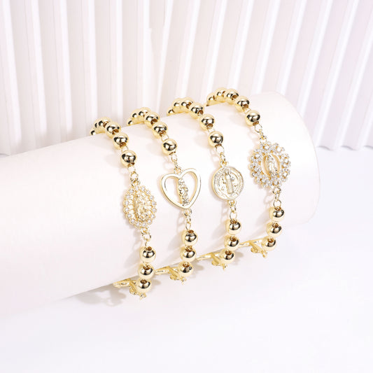 PinkFancy Jewelry 14K Gold-plated copper cubic zirconia setting Catholicism Christianity wholesale bracelet