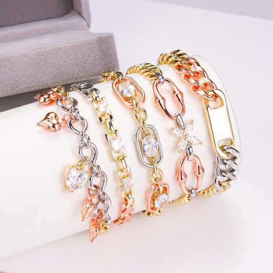 PinkFancy Jewelry 14K Gold-plated copper cubic zirconia setting Three colors wholesale bracelet
