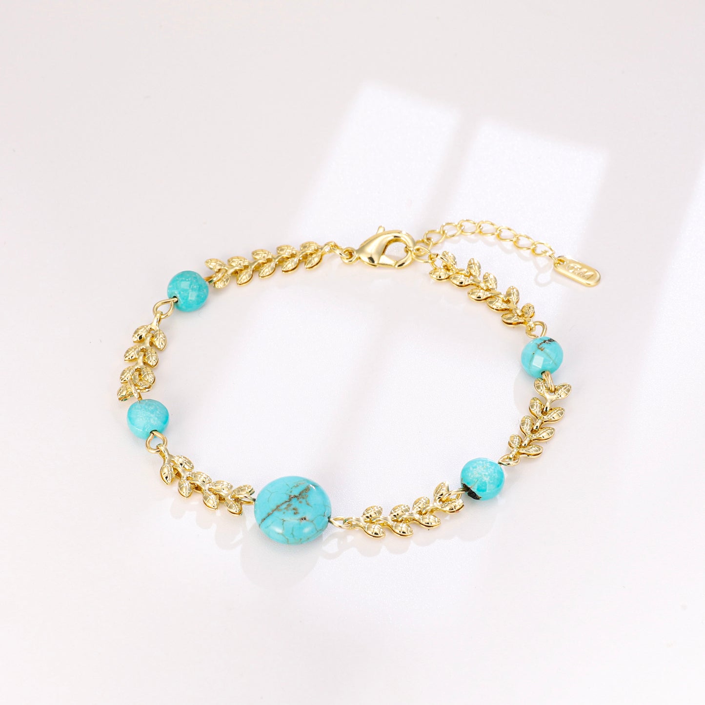 PinkFancy Jewelry 14K Gold-plated copper round bead turquoise wholesale bracelet