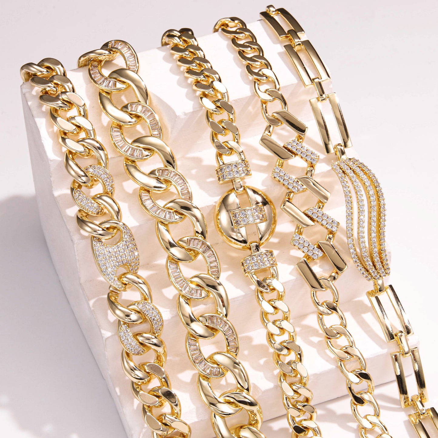 PinkFancy Jewelry 14K Gold-plated copper cubic zirconia setting Miami Cuba Chain wholesale