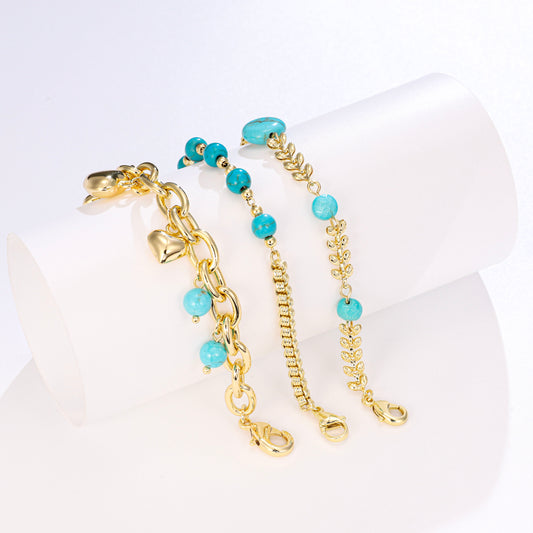 PinkFancy Jewelry 14K Gold-plated copper round bead turquoise wholesale bracelet