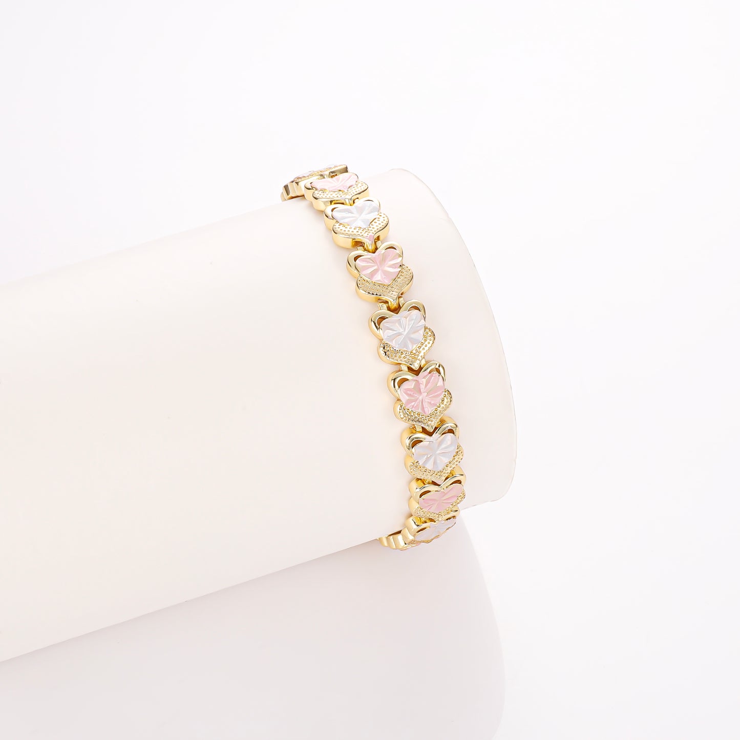 PinkFancy Jewelry 14K Gold-plated copper three-colored wholesale hearts bracelet