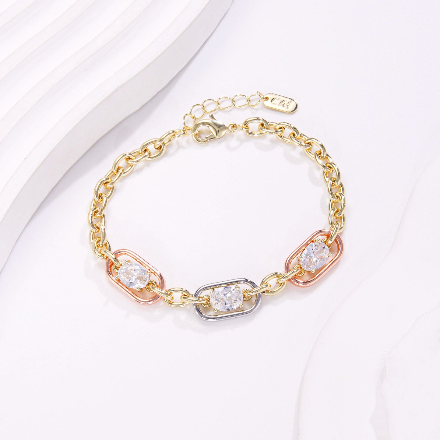 PinkFancy Jewelry 14K Gold-plated copper cubic zirconia setting Three colors wholesale bracelet