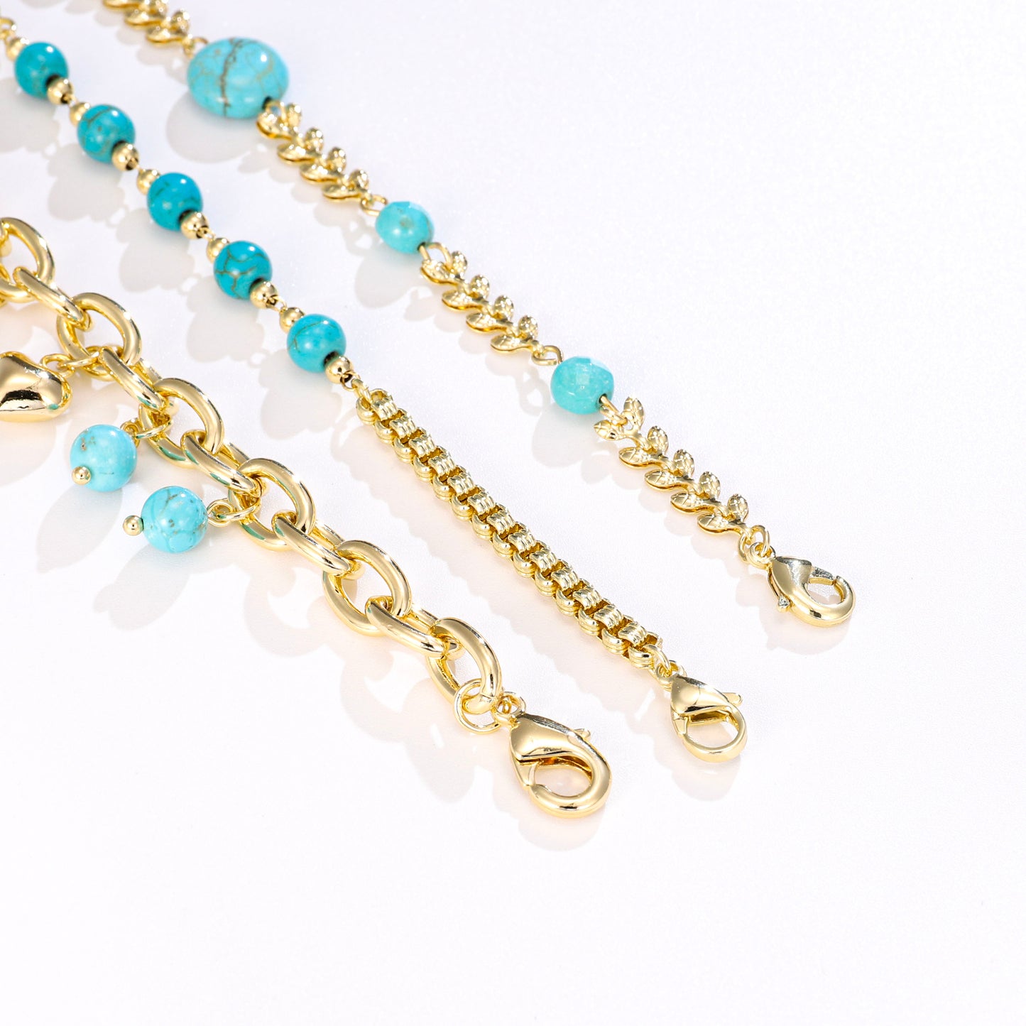 PinkFancy Jewelry 14K Gold-plated copper round bead turquoise wholesale bracelet