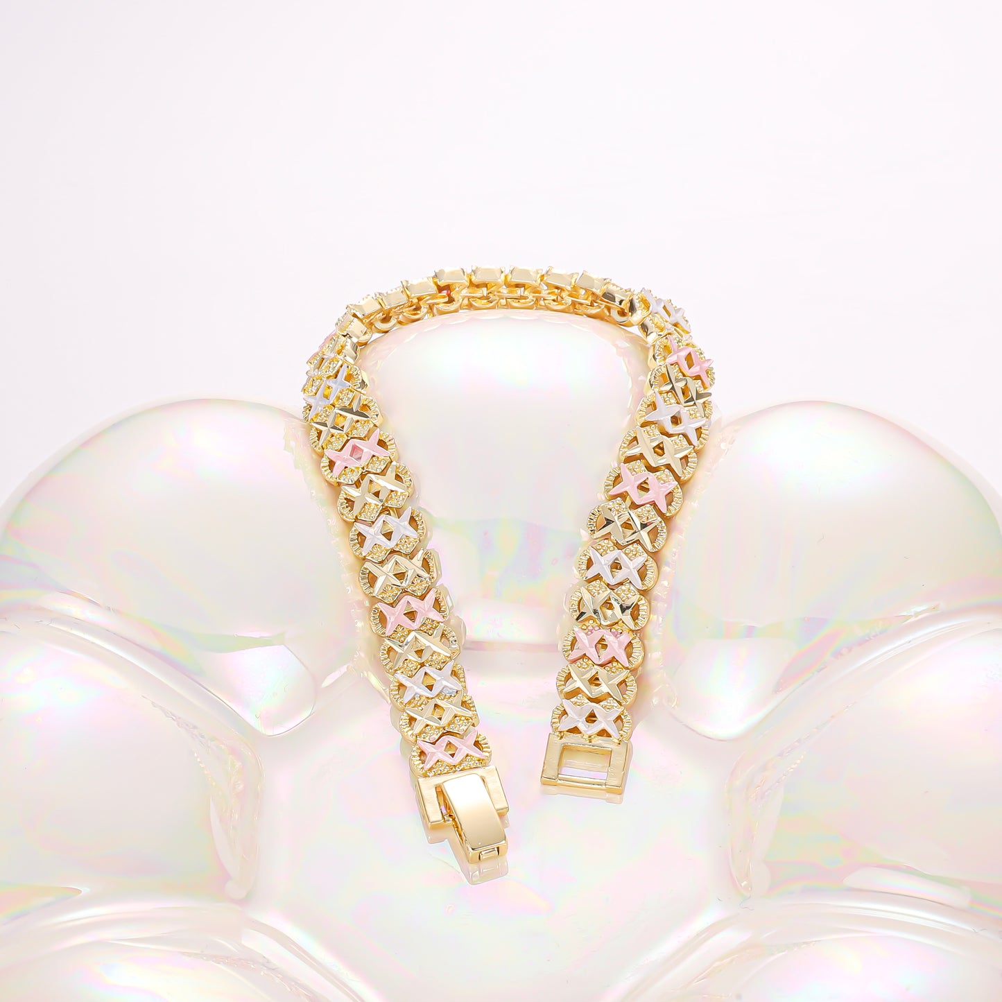 PinkFancy Jewelry 14K Gold-plated copper three-colored wholesale hearts bracelet