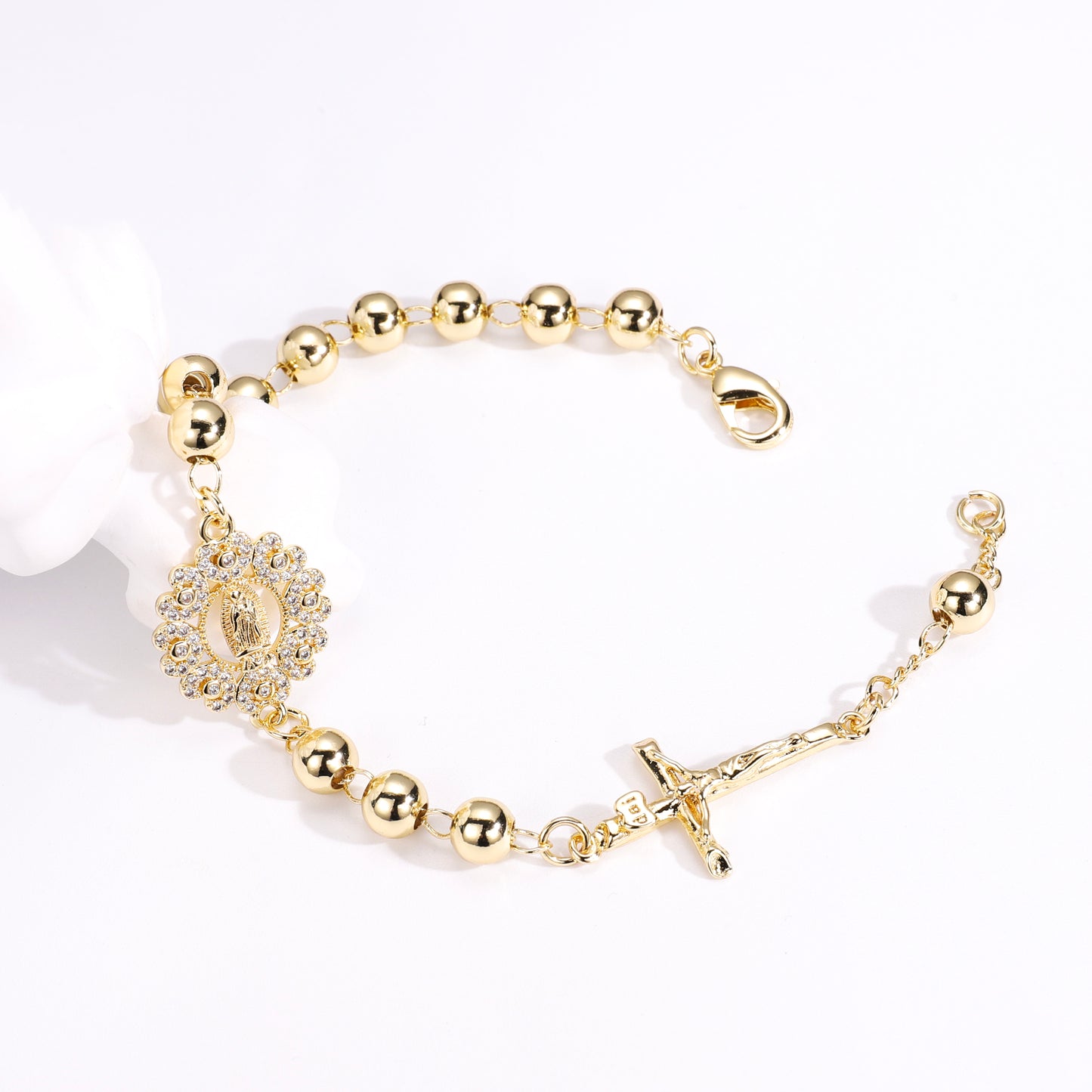 PinkFancy Jewelry 14K Gold-plated copper cubic zirconia setting Catholicism Christianity wholesale bracelet