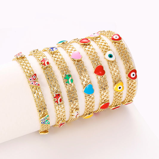 PinkFancy Jewelry 14K Gold-plated copper Heart-shaped elephant butterfly Evil Eyes wholesale bracelet
