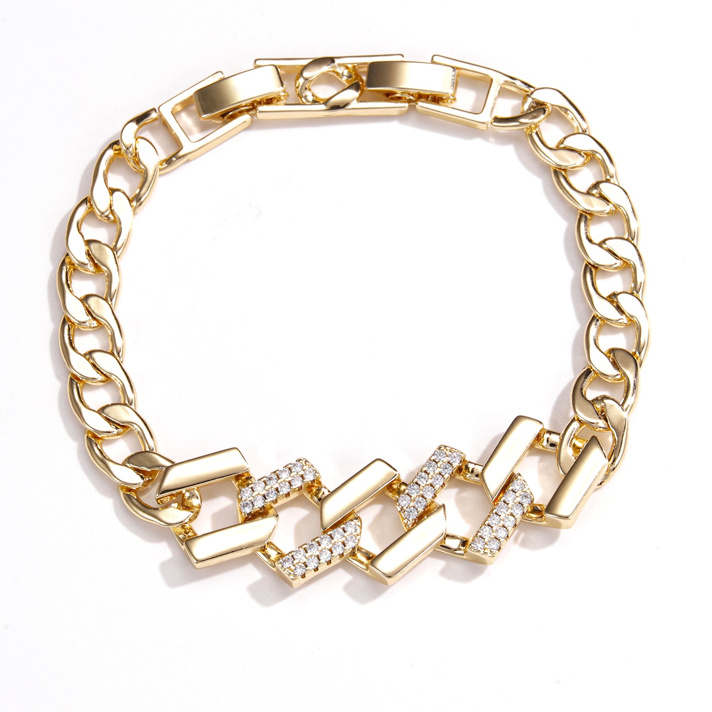 PinkFancy Jewelry 14K Gold-plated copper cubic zirconia setting Miami Cuba Chain wholesale