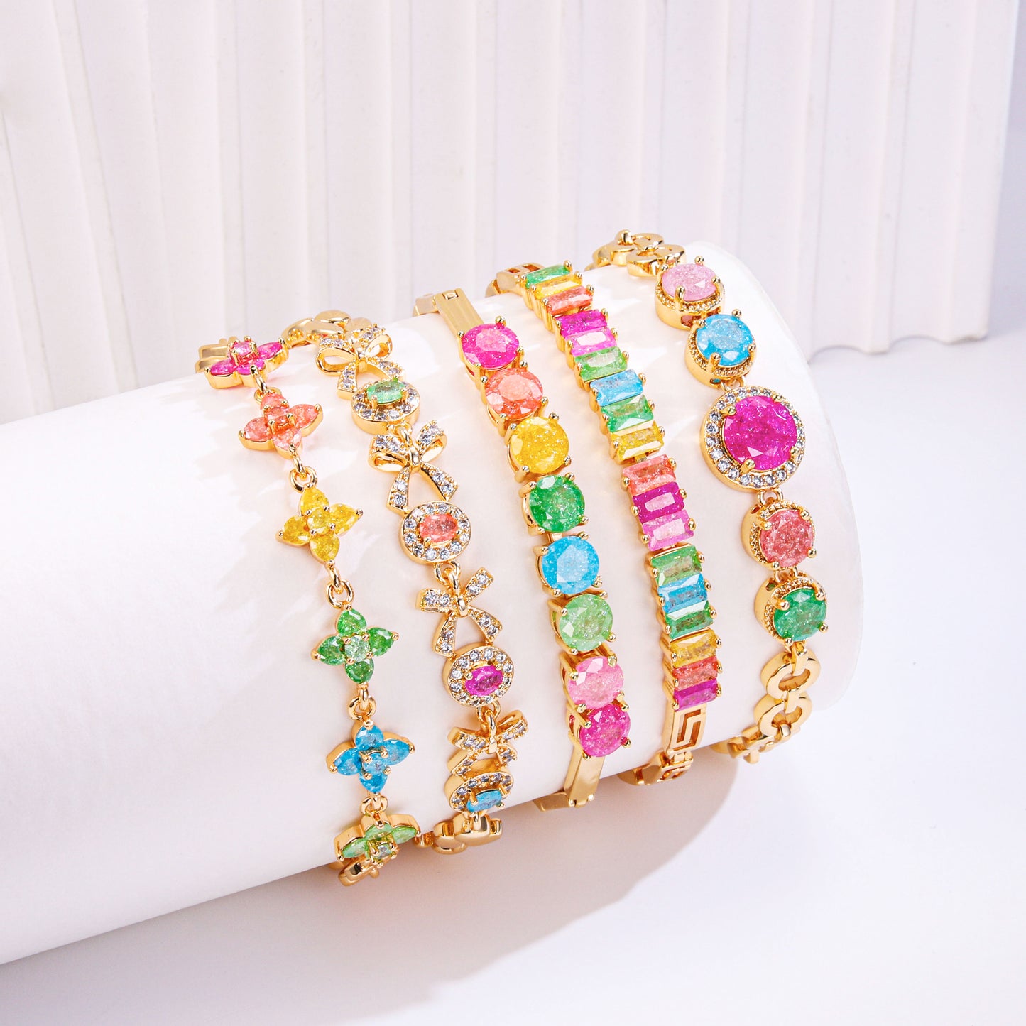PinkFancy Jewelry 18K Gold-plated copper color cubic zirconia setting wholesale bracelet