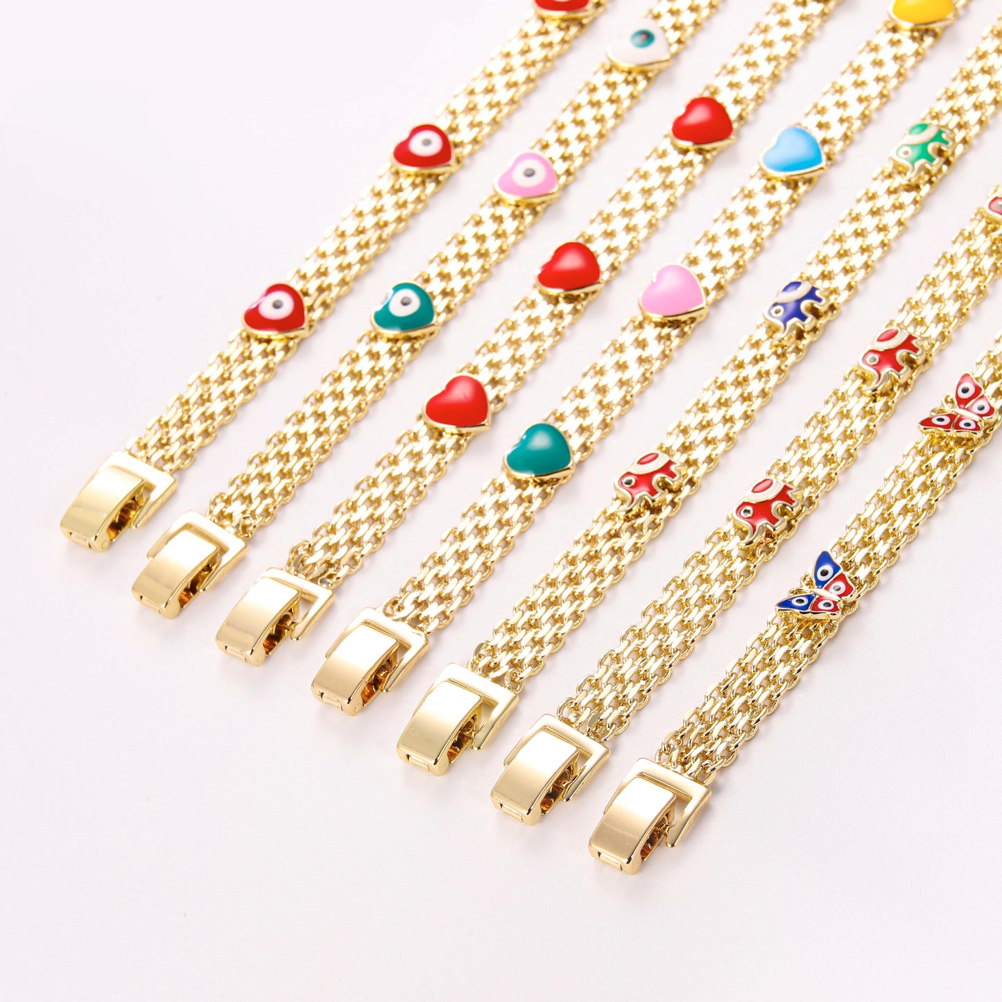 PinkFancy Jewelry 14K Gold-plated copper Heart-shaped elephant butterfly Evil Eyes wholesale bracelet