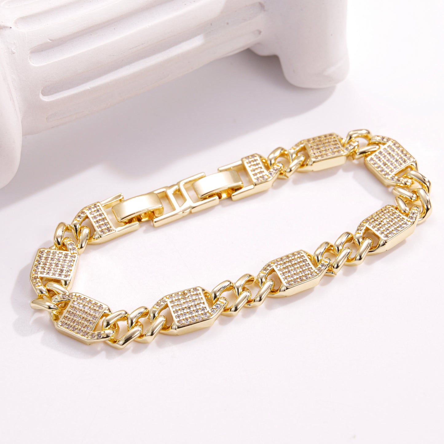 PinkFancy Jewelry 14K Gold-plated copper Luxury Cuban Chain wholesale bracelet