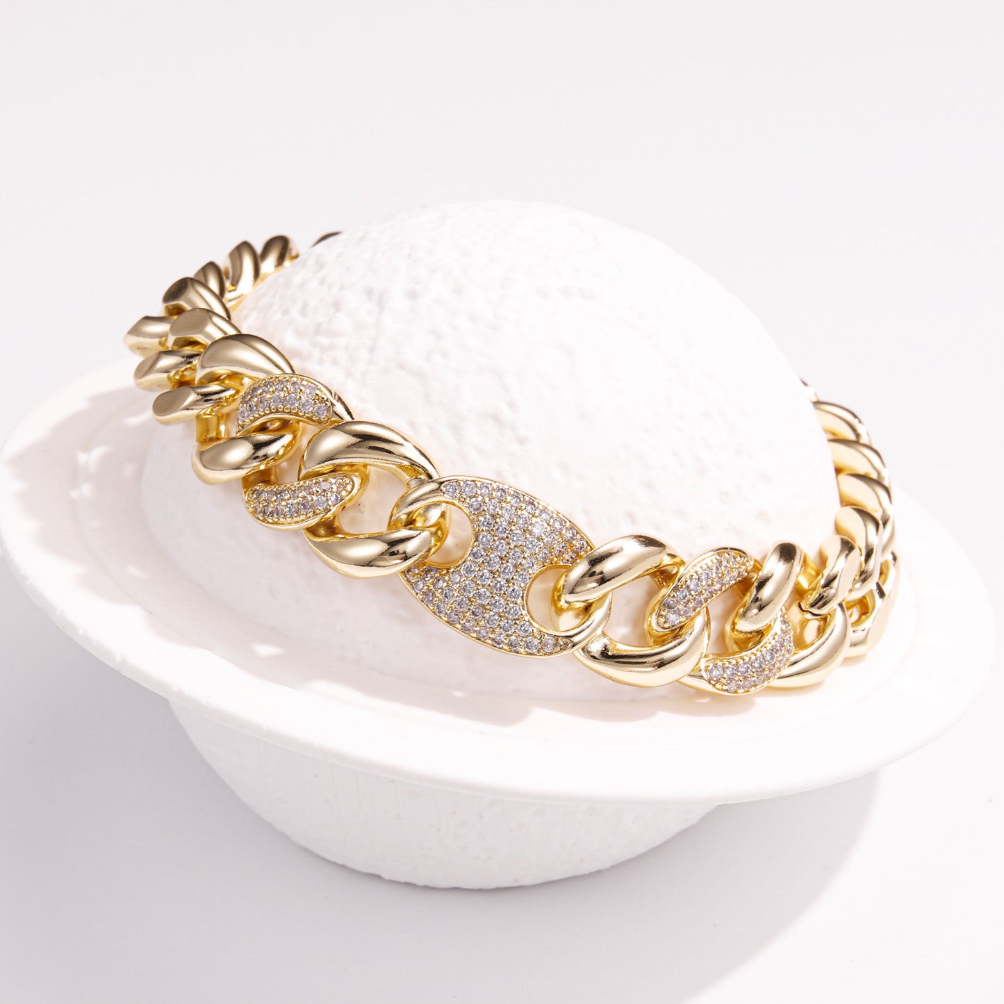 PinkFancy Jewelry 14K Gold-plated copper cubic zirconia setting Miami Cuba Chain wholesale