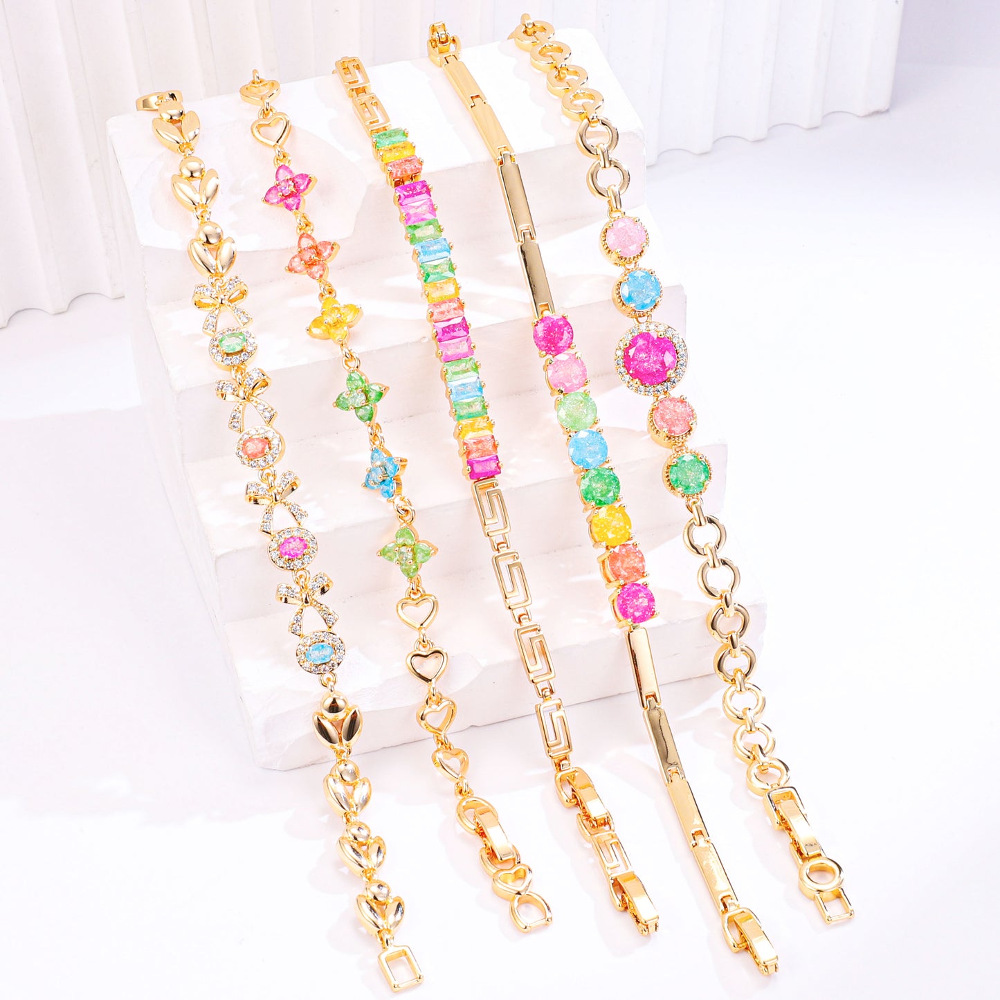 PinkFancy Jewelry 18K Gold-plated copper color cubic zirconia setting wholesale bracelet