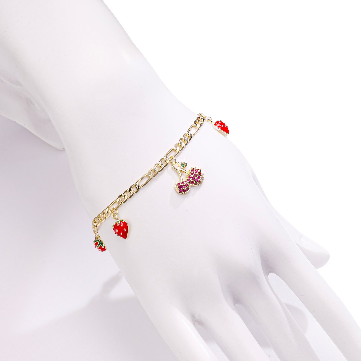 PinkFancy Jewelry 14K Gold-plated copper Red cherries Strawberries wholesale bracelet