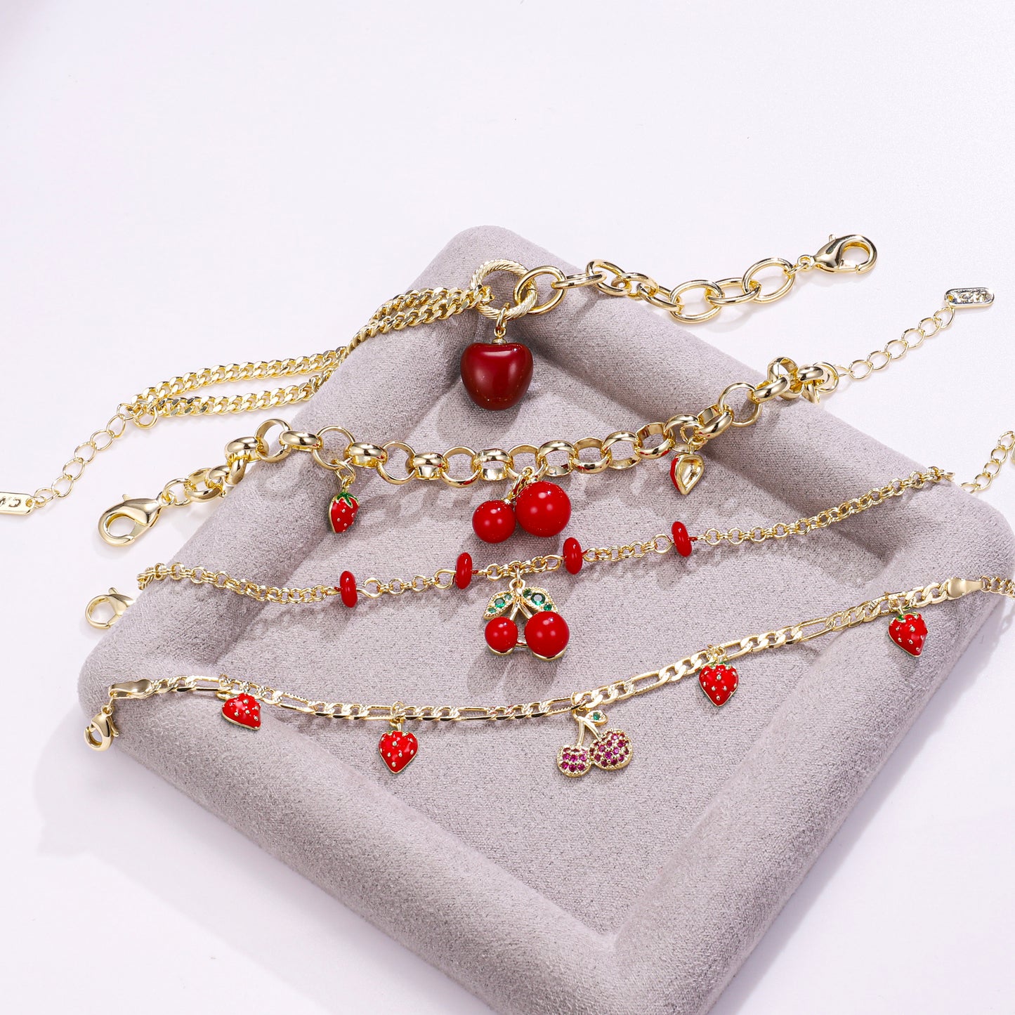 PinkFancy Jewelry 14K Gold-plated copper Red cherries Strawberries wholesale bracelet