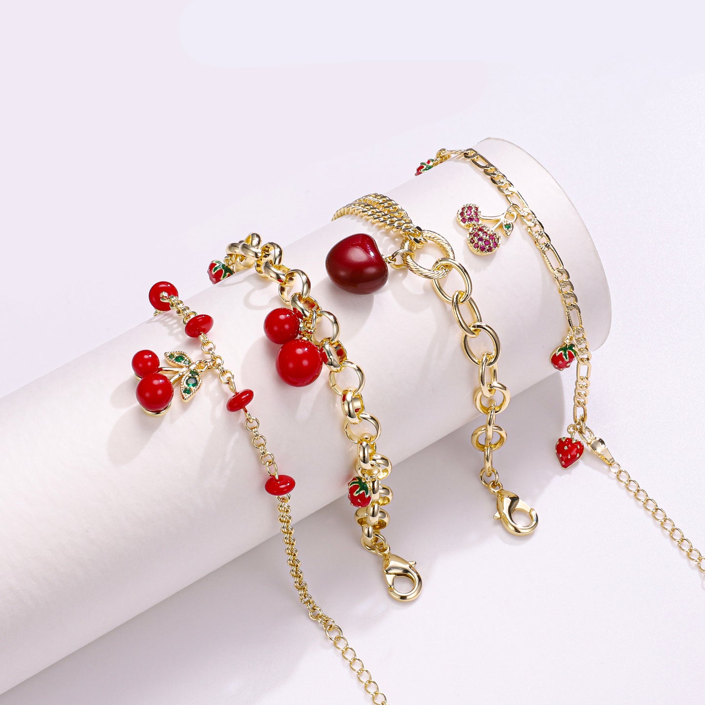 PinkFancy Jewelry 14K Gold-plated copper Red cherries Strawberries wholesale bracelet