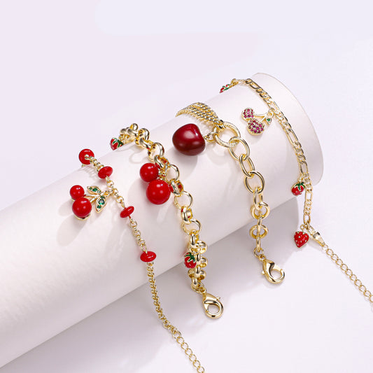 PinkFancy Jewelry 14K Gold-plated copper Red cherries Strawberries wholesale bracelet