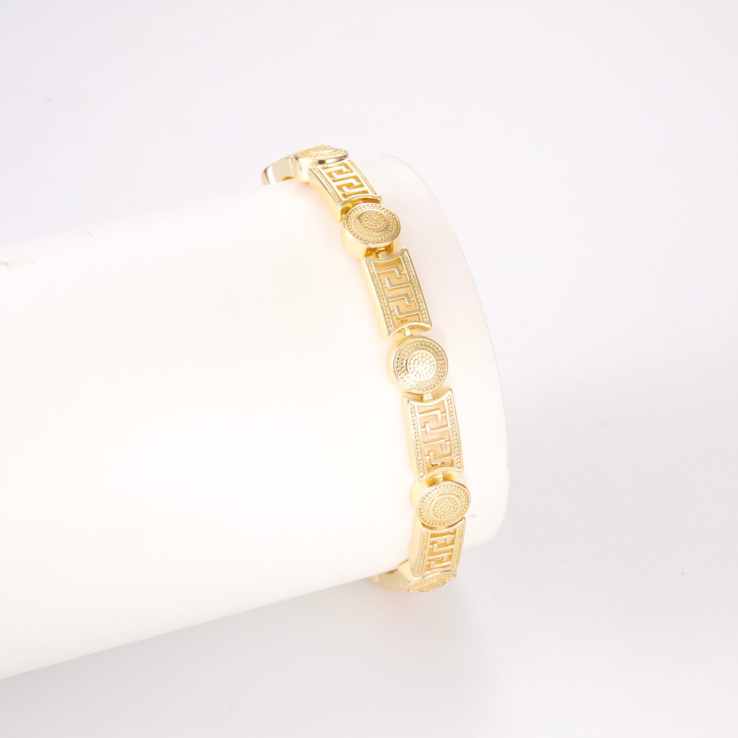 PinkFancy Jewelry 14K Gold-plated copper cubic zirconia setting  openwork carved maze design wholesale bracelet