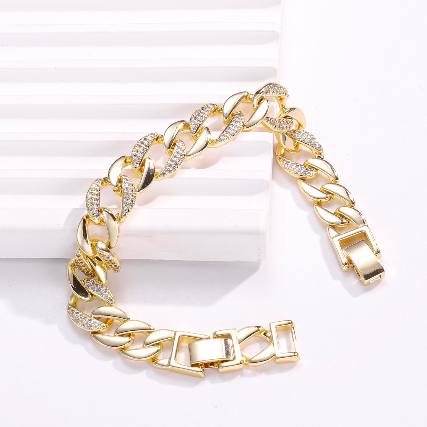 PinkFancy Jewelry 14K Gold-plated copper Luxury Cuban Chain wholesale bracelet