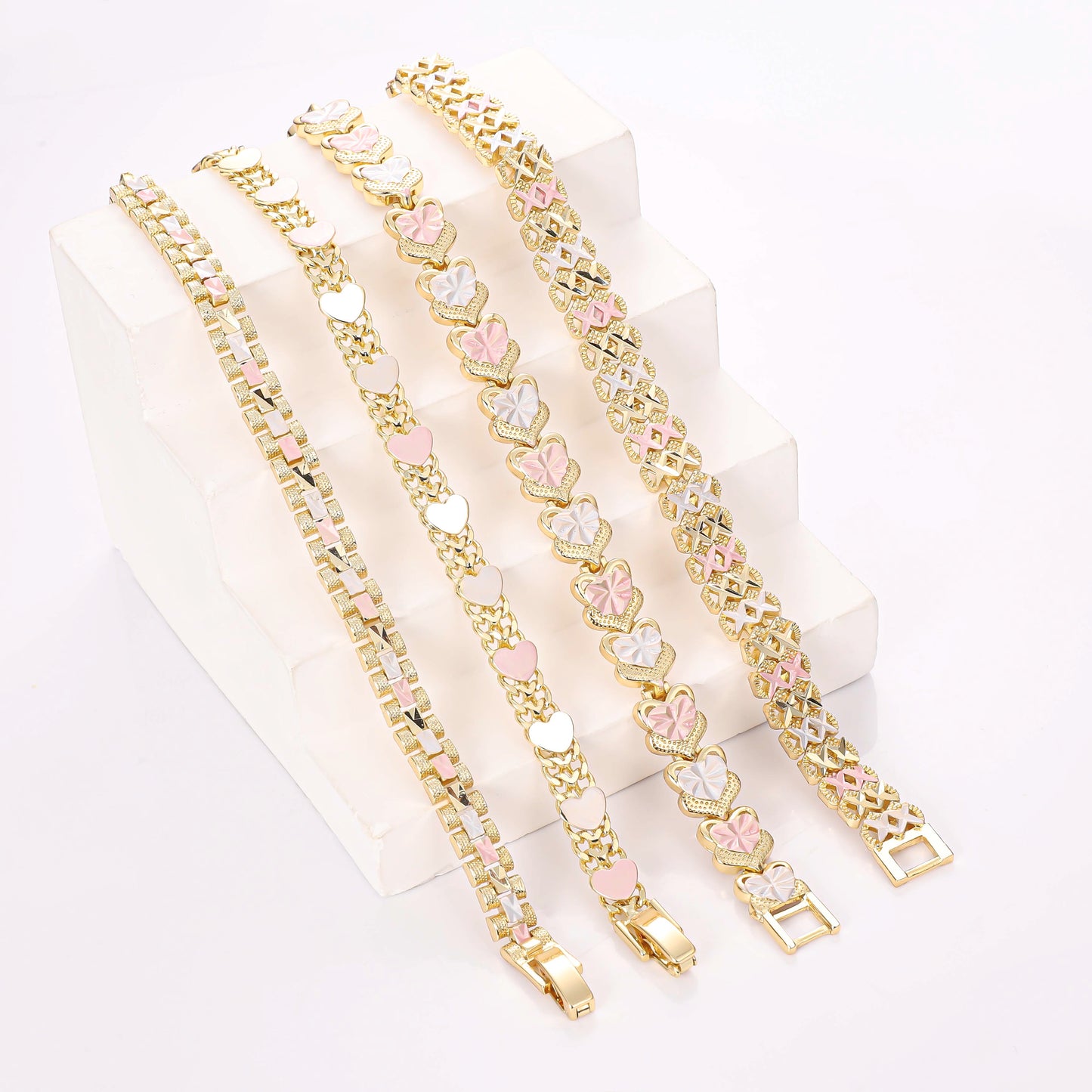 PinkFancy Jewelry 14K Gold-plated copper three-colored wholesale hearts bracelet