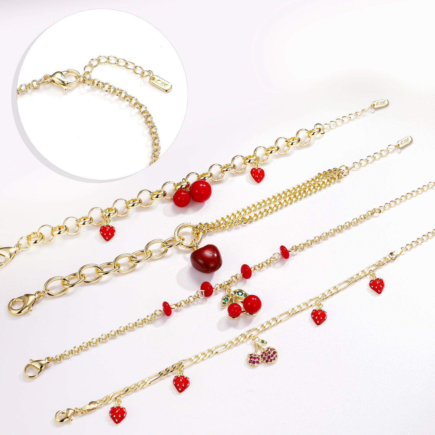 PinkFancy Jewelry 14K Gold-plated copper Red cherries Strawberries wholesale bracelet