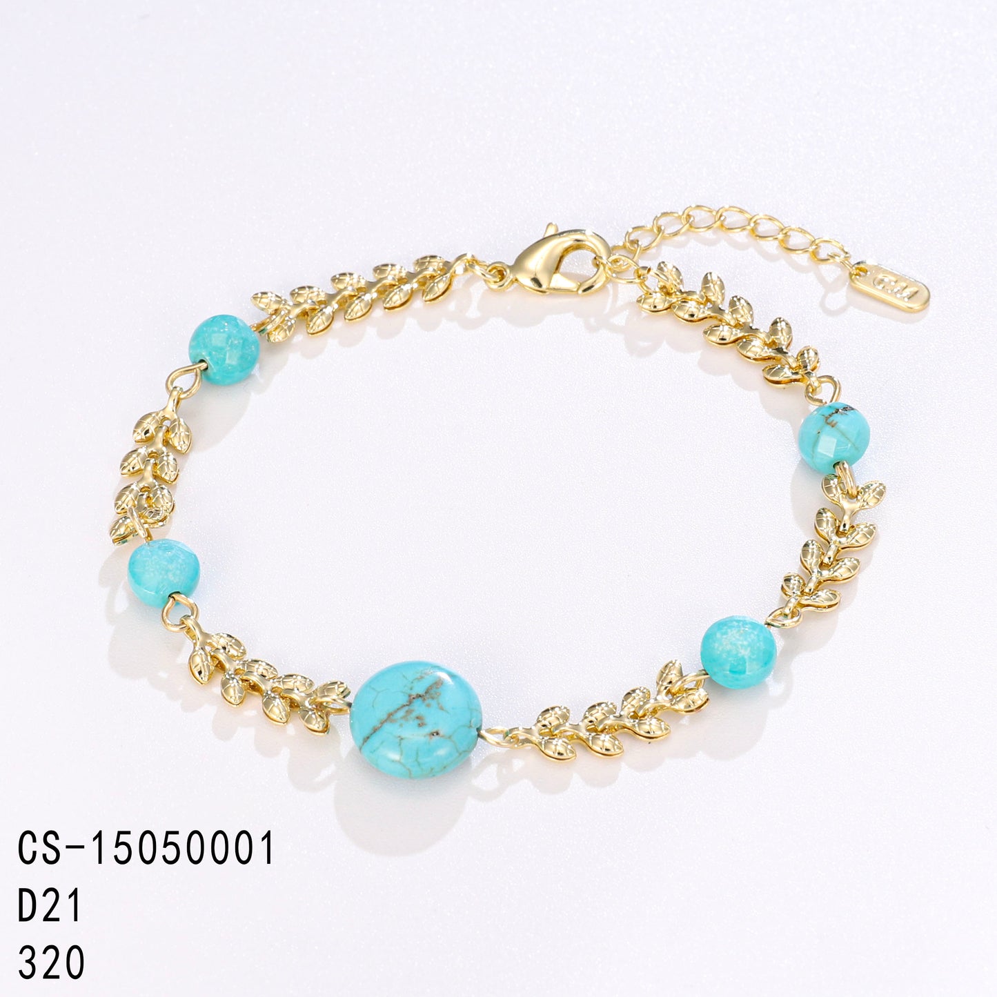 PinkFancy Jewelry 14K Gold-plated copper round bead turquoise wholesale bracelet