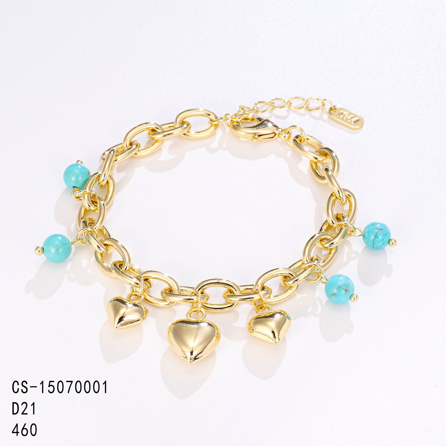 PinkFancy Jewelry 14K Gold-plated copper round bead turquoise wholesale bracelet