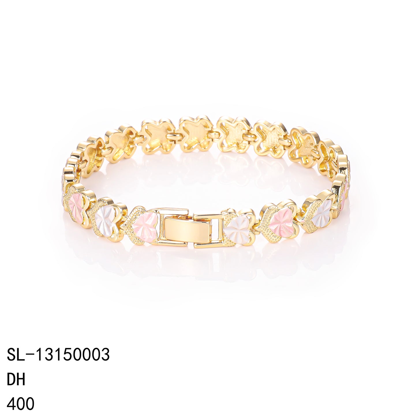 PinkFancy Jewelry 14K Gold-plated copper three-colored wholesale hearts bracelet