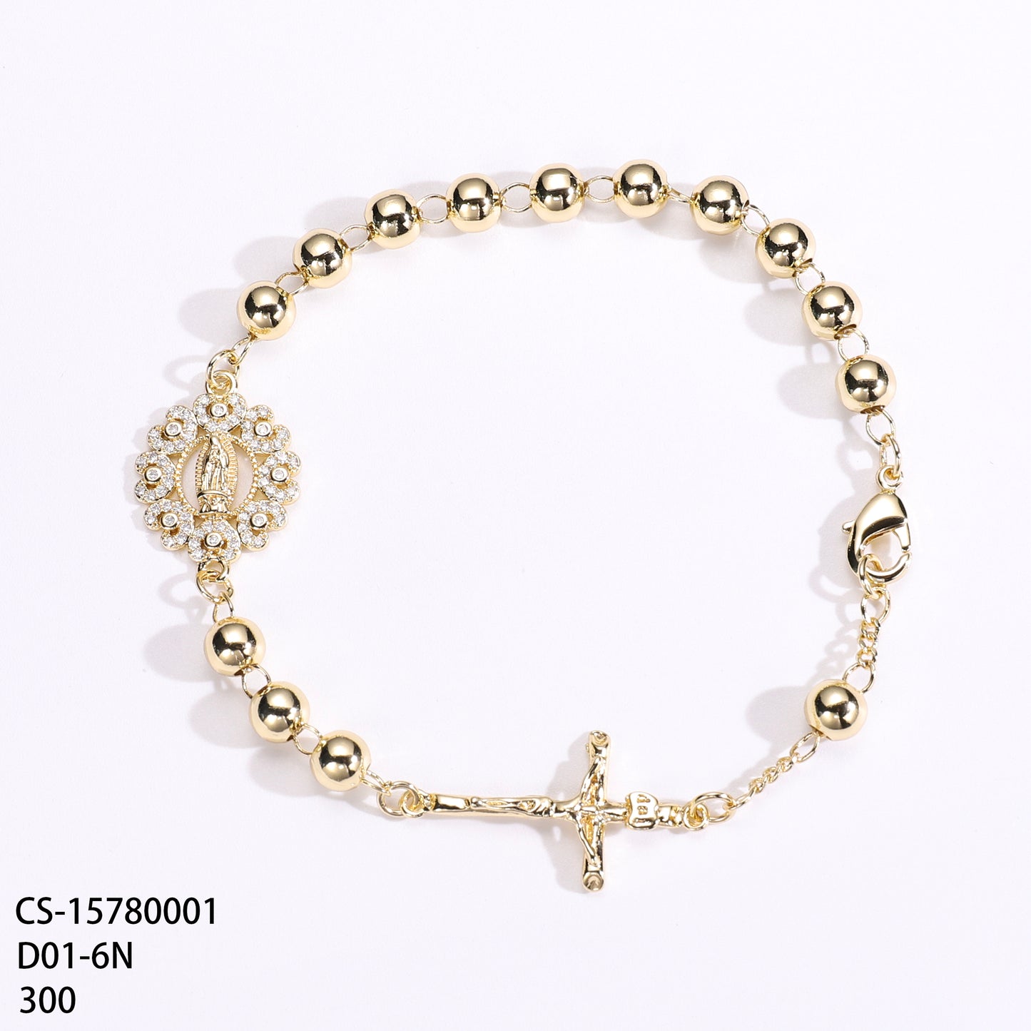 PinkFancy Jewelry 14K Gold-plated copper cubic zirconia setting Catholicism Christianity wholesale bracelet