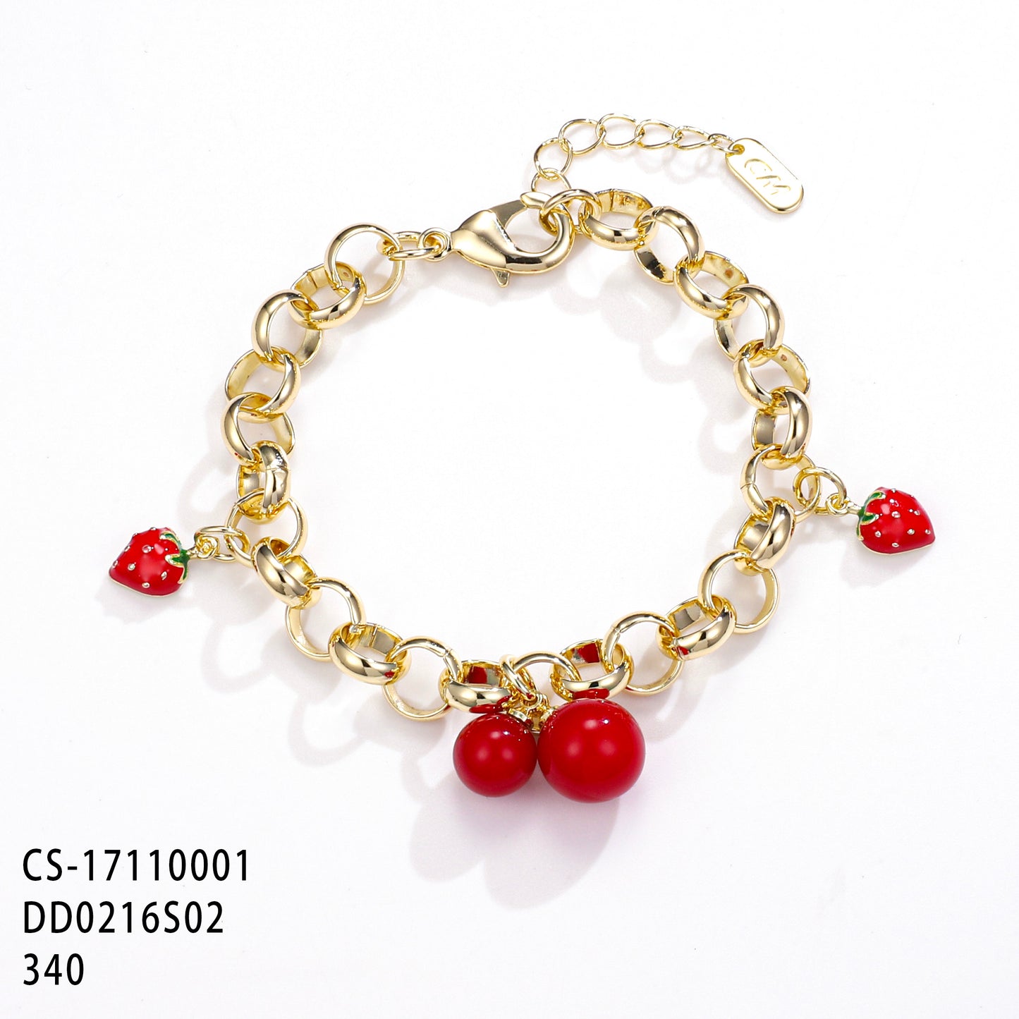 PinkFancy Jewelry 14K Gold-plated copper Red cherries Strawberries wholesale bracelet