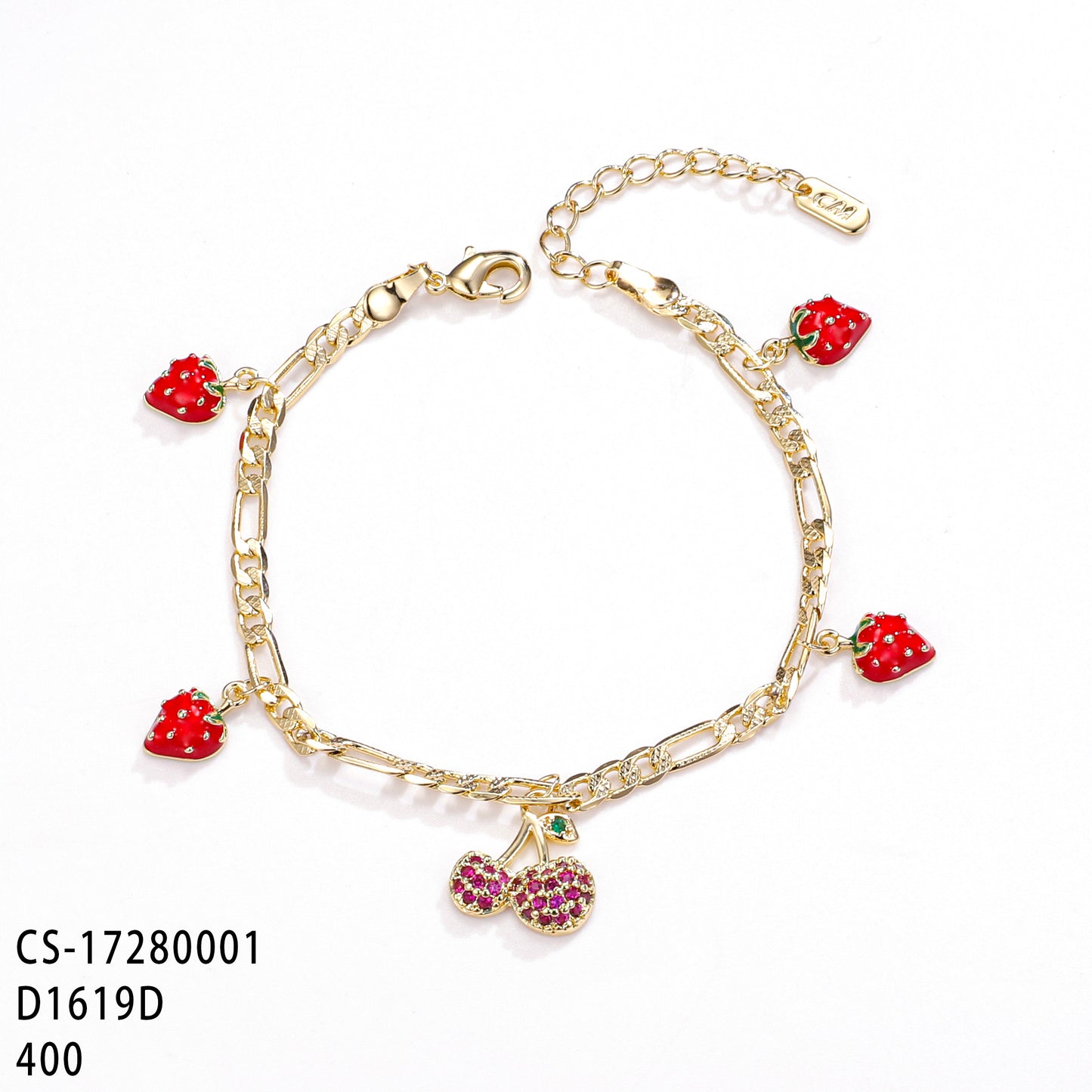 PinkFancy Jewelry 14K Gold-plated copper Red cherries Strawberries wholesale bracelet